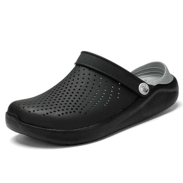 Stevvex women's black perforated slip-on sandals with cushioned sole on Tampa Home & Garden Store