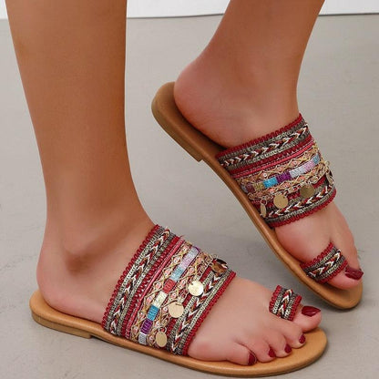 Stevvex women's boho multistrap flat sandals with open toe, braided straps and coin charms on Tampa Home & Garden Store