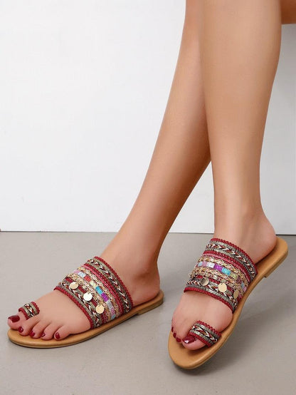 Stevvex women's flat sandals pair with colorful beaded braided straps and open toe on Tampa Home & Garden Store