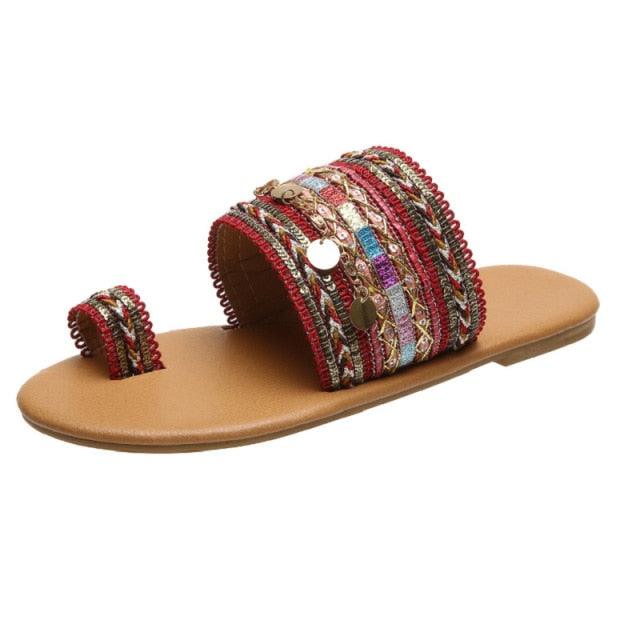 Stevvex women's flat sandals with wide multicolor woven strap, open toe on Tampa Home & Garden Store