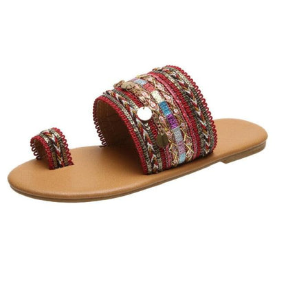 Stevvex women's flat sandals with wide multicolor woven strap, open toe on Tampa Home & Garden Store