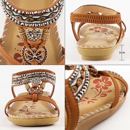 Stevvex butterfly rhinestone sandal with elastic ankle strap, tan brown, casual beach slide on Tampa Home & Garden Store