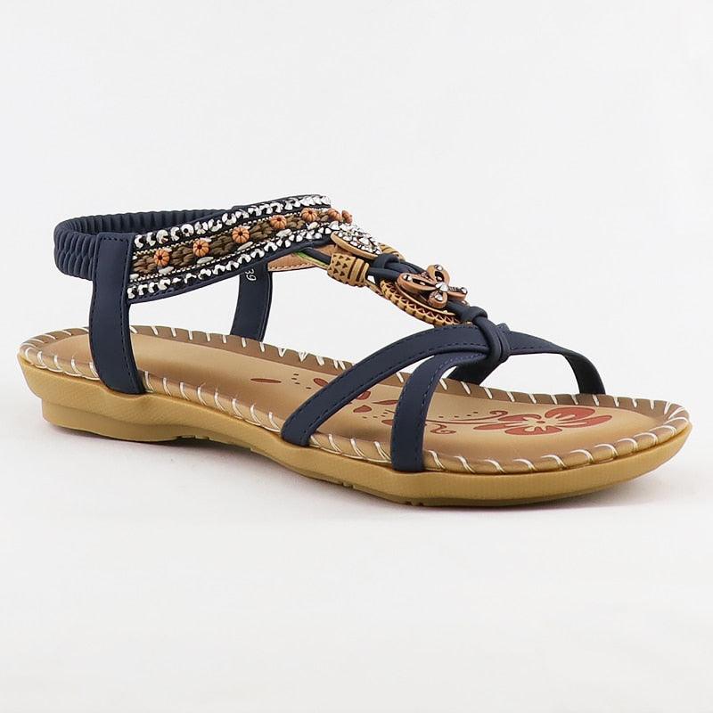 Stevvex Women Sandals Butterfly Rhinestone Slides with Elastic Ankle Strap Navy Blue Sole on Tampa Home & Garden Store