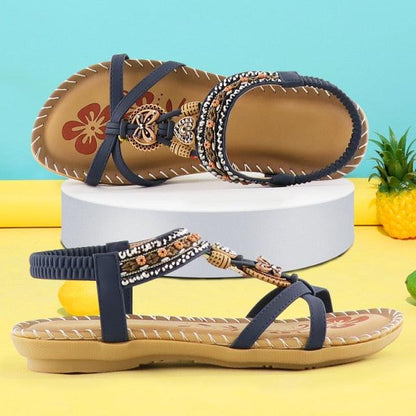 Stevvex women's butterfly-knot rhinestone sandals with elastic strap, navy braided straps on Tampa Home & Garden Store