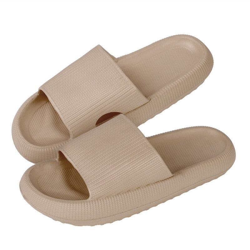 Stevvex beige EVA platform slippers pair open-toe slides with wide strap indoor outdoor on Tampa Home & Garden Store