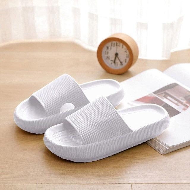 Women white thick platform slippers with EVA sole and open-toe strap indoor outdoor on Tampa Home & Garden Store