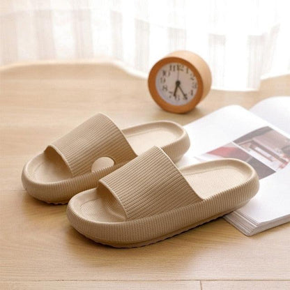 Women thick platform beige slippers with open toe and ribbed strap EVA sole on Tampa Home & Garden Store