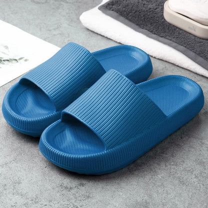 Blue platform slide slippers with thick ribbed strap and open toe EVA sole for indoor outdoor on Tampa Home & Garden Store