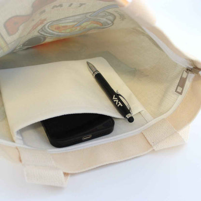 Cream Boba Tote Bag with a Keychain and Pin
