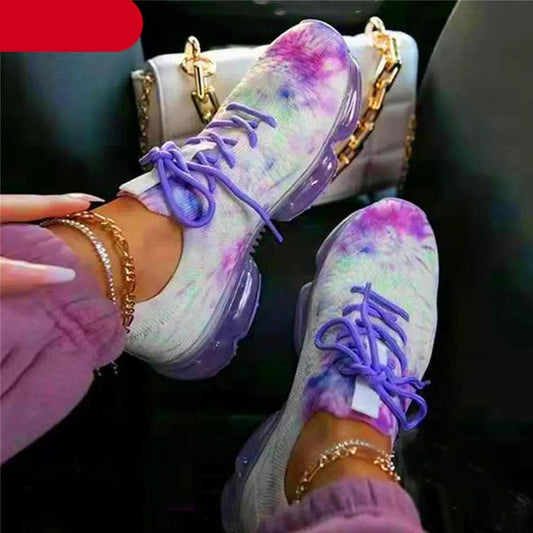 Stevvex women sneakers tie-dye lavender lace-up cushioned sole breathable sport shoes pair on Tampa Home & Garden Store