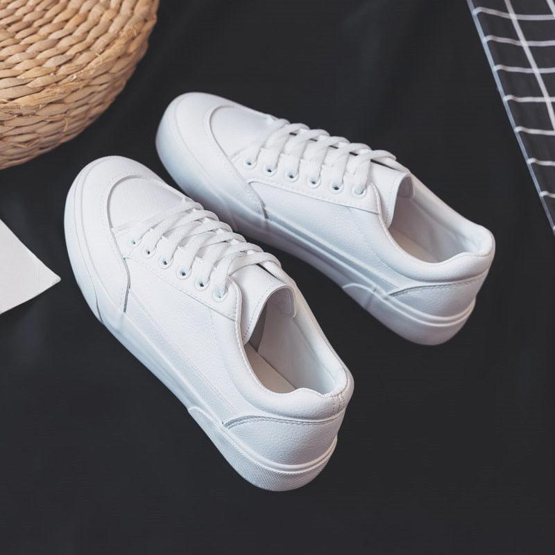 Stevvex women's white business sneakers, lace-up casual platform on Tampa Home & Garden Store