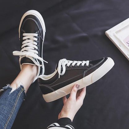 Stevvex women sneakers black upper with white laces and sole, casual platform walking shoes on Tampa Home & Garden Store