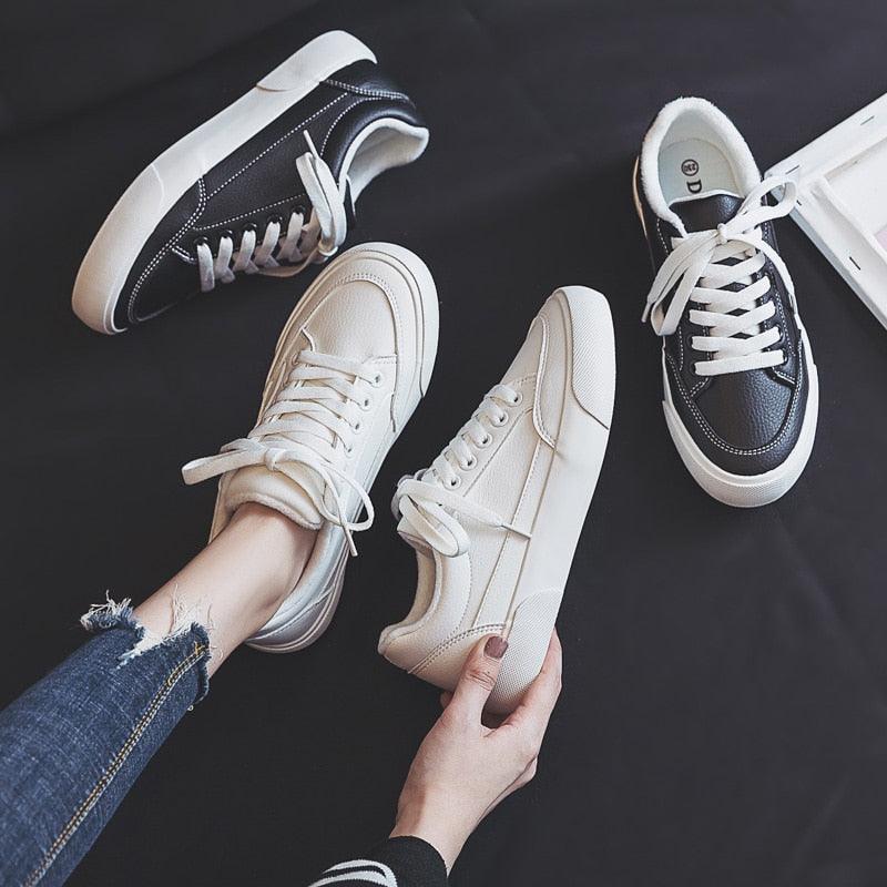 Women Stevvex white business sneakers, platform walking shoes, non slip, pairs shown on Tampa Home & Garden Store