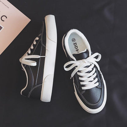 Stevvex women's sneakers black leather upper with white laces and white sole 2 shoes on Tampa Home & Garden Store