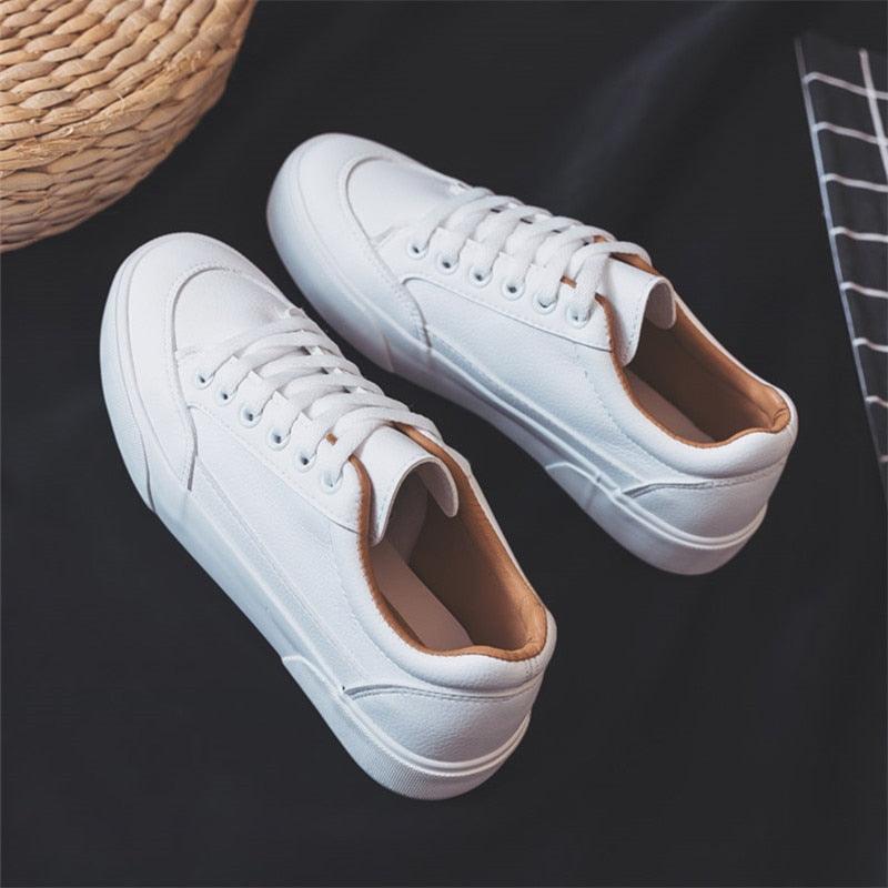 Stevvex white women sneakers with lace-up, platform, non-slip casual walking shoes on Tampa Home & Garden Store