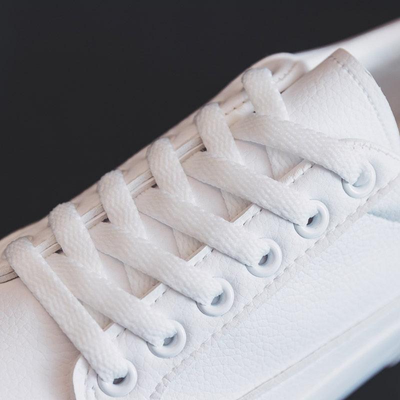Stevvex women's white leather business sneakers with white laces and metal eyelets on Tampa Home & Garden Store