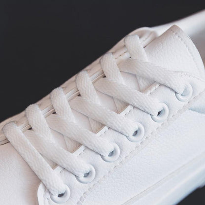 Stevvex women's white leather business sneakers with white laces and metal eyelets on Tampa Home & Garden Store