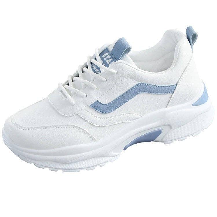 Stevvex women's white leather sneakers, lace-up casual breathable low-top platform sneakers on Tampa Home & Garden Store