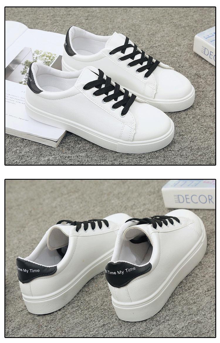 Stevvex white women's sneakers with black lace-up, leather upper and platform sole pair on Tampa Home & Garden Store
