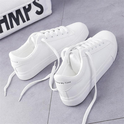 Women's white leather lace-up sneakers by Stevvex, casual platform pair on Tampa Home & Garden Store