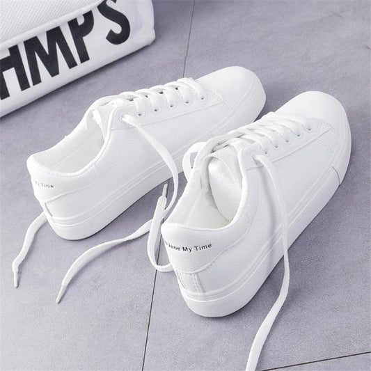 Women's white leather lace-up sneakers by Stevvex, casual platform pair on Tampa Home & Garden Store