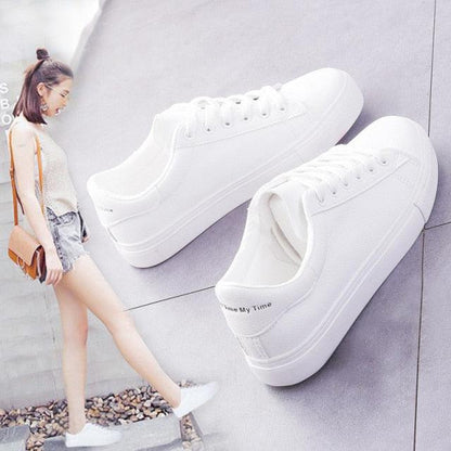 Stevvex Women White Leather Platform Lace-Up Sneakers, casual stylish trainers on Tampa Home & Garden Store