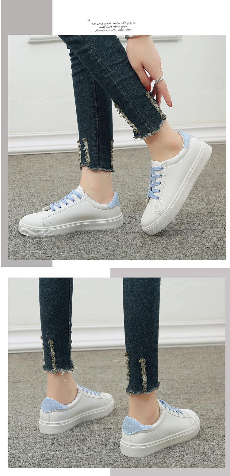 White sneakers Stevvex with light blue accents, leather platform lace-up casual on Tampa Home & Garden Store