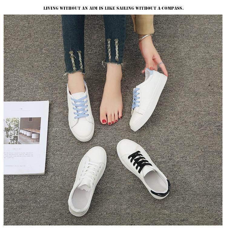 Stevvex women white leather lace-up sneakers with blue laces, casual comfortable footwear on Tampa Home & Garden Store