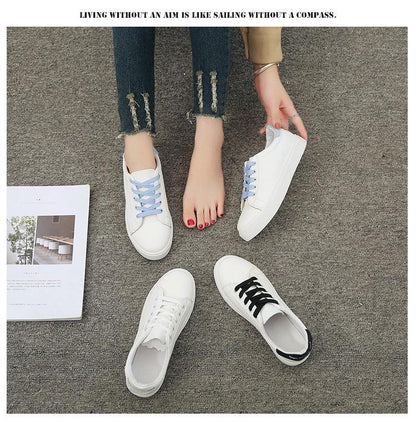 Stevvex women white leather lace-up sneakers with blue laces, casual comfortable footwear on Tampa Home & Garden Store
