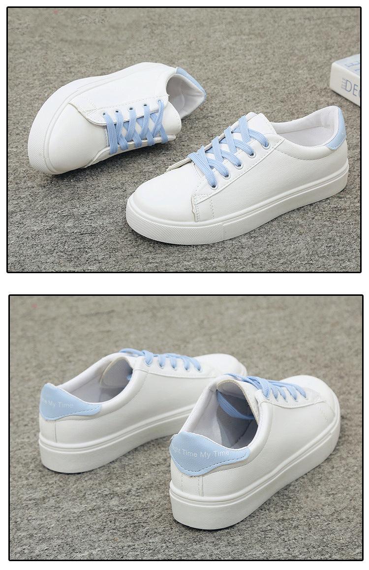Women Stevvex white leather sneakers with light blue laces casual lace-up trainers on Tampa Home & Garden Store