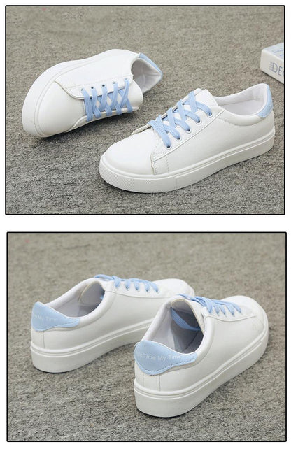 Women Stevvex white leather sneakers with light blue laces casual lace-up trainers on Tampa Home & Garden Store