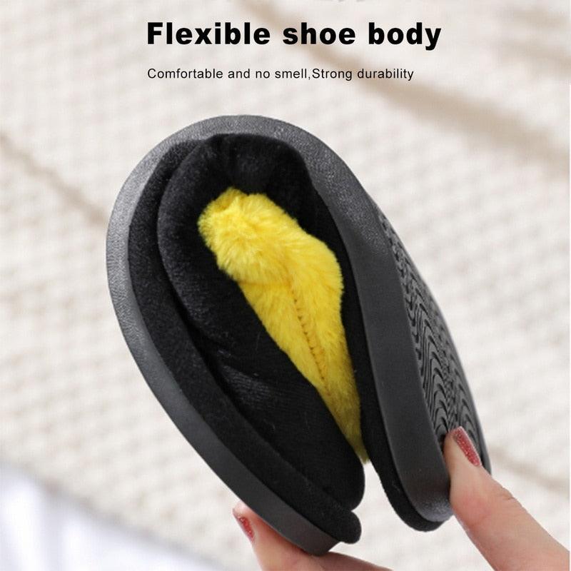 Stevvex Women Heart Slippers black plush interior with yellow fur lining cushioned insole on Tampa Home & Garden Store