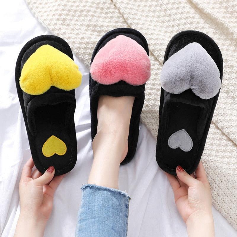 Stevvex Women Winter Heart Slippers with heart tops in yellow pink gray cushioned insole on Tampa Home & Garden Store