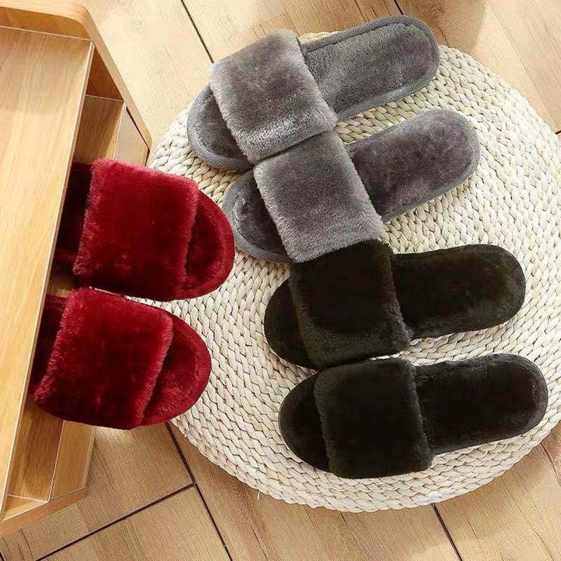 Stevvex women's plush fur slippers with embroidered heart, cushioned insole, 3 pairs on rug on Tampa Home & Garden Store