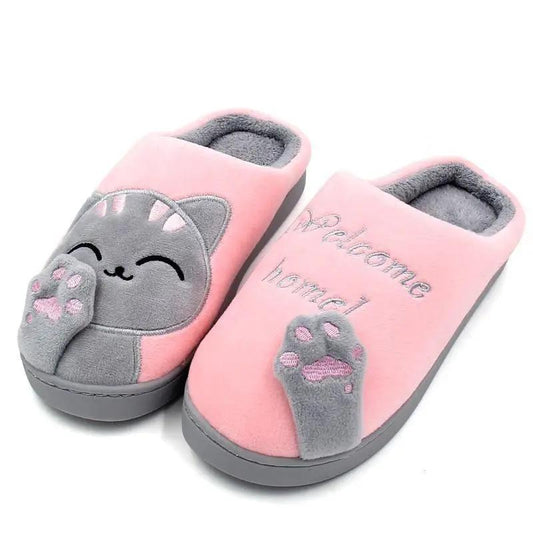 Stevvex women's pink cat fur slippers memory foam warm indoor non-slip outsole pair on Tampa Home & Garden Store