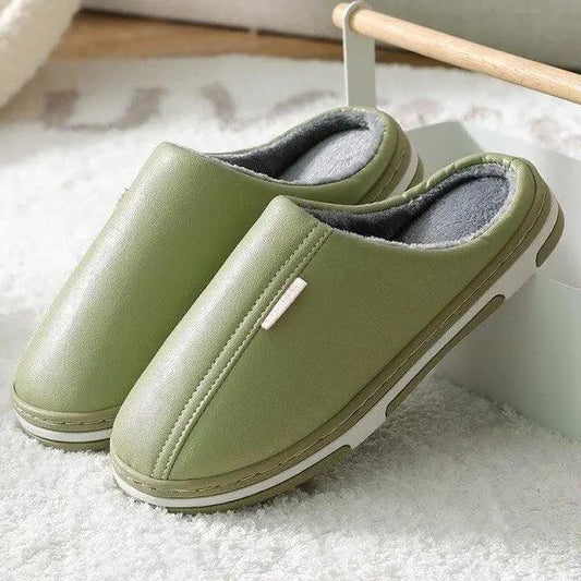 Stevvex women's green slip-on slippers with plush lining and memory foam, non-slip indoor pair on Tampa Home & Garden Store