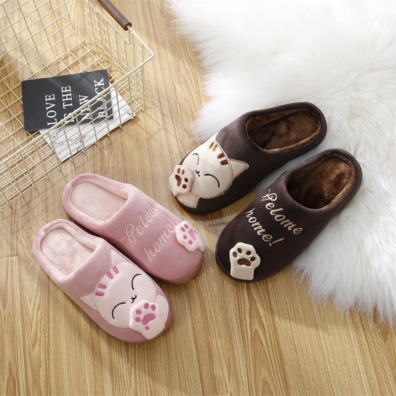 Women Winter Home Slippers Cat Shoes by Stevvex, plush pink and brown fuzzy indoor pairs, 2 pairs on Tampa Home & Garden Store
