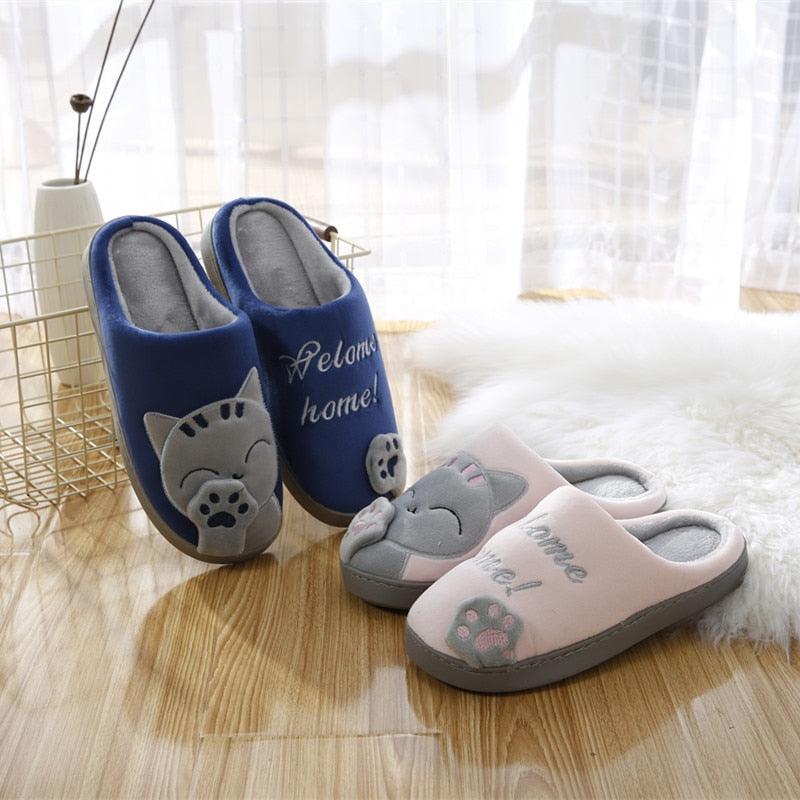 Stevvex women cat-face plush house slippers blue and pink two-pair set with soft lining on Tampa Home & Garden Store