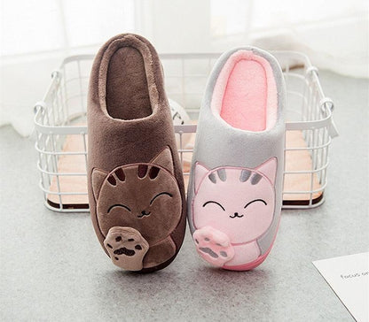 Women winter cat-face slippers Stevvex, brown/gray plush with paw accents, indoor comfort on Tampa Home & Garden Store