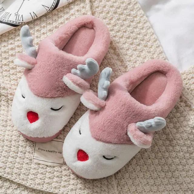 Women Elk Slippers Winter Warm Non Slip Shoes