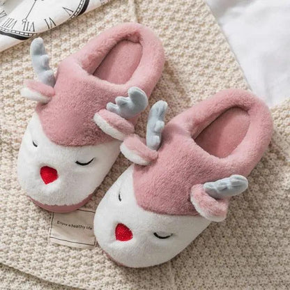 Women Elk Slippers Winter Warm Non Slip Shoes