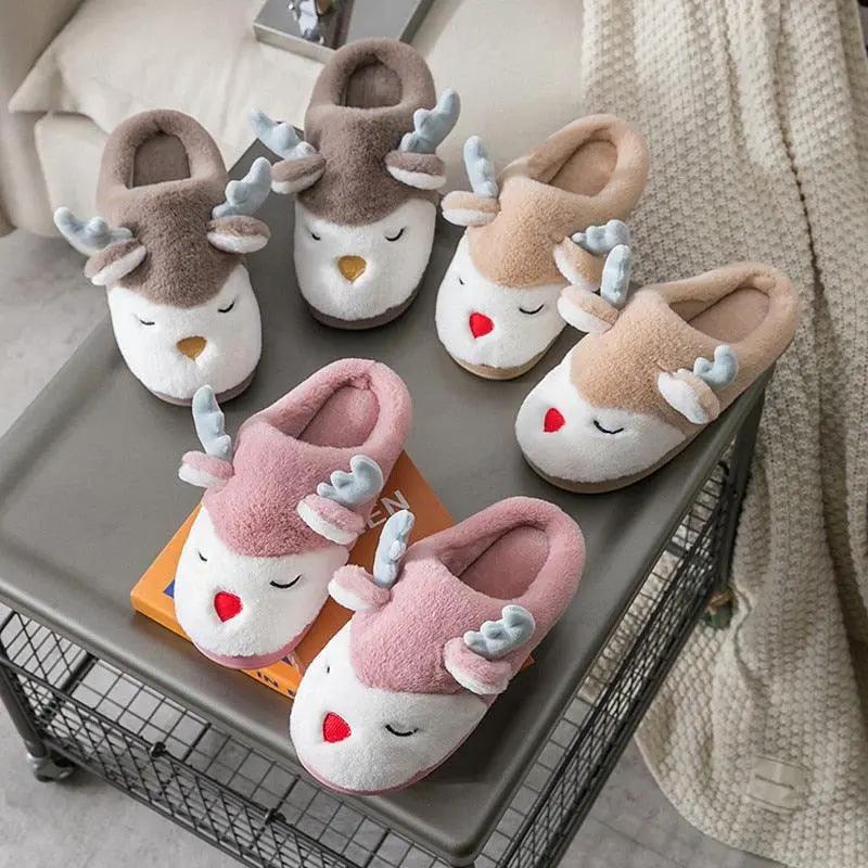 Women Elk Slippers Winter Warm Non Slip Shoes