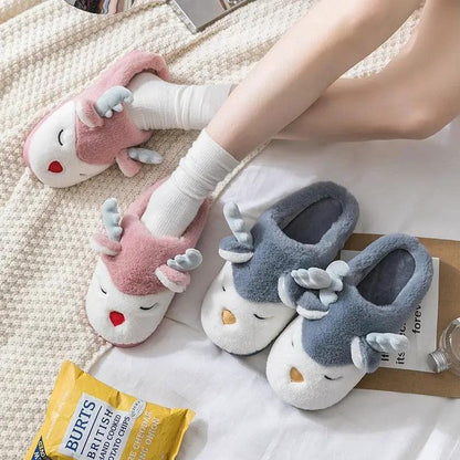 Women Elk Slippers Winter Warm Non Slip Shoes
