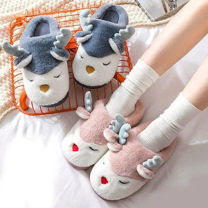 Women Elk Slippers Winter Warm Non Slip Shoes
