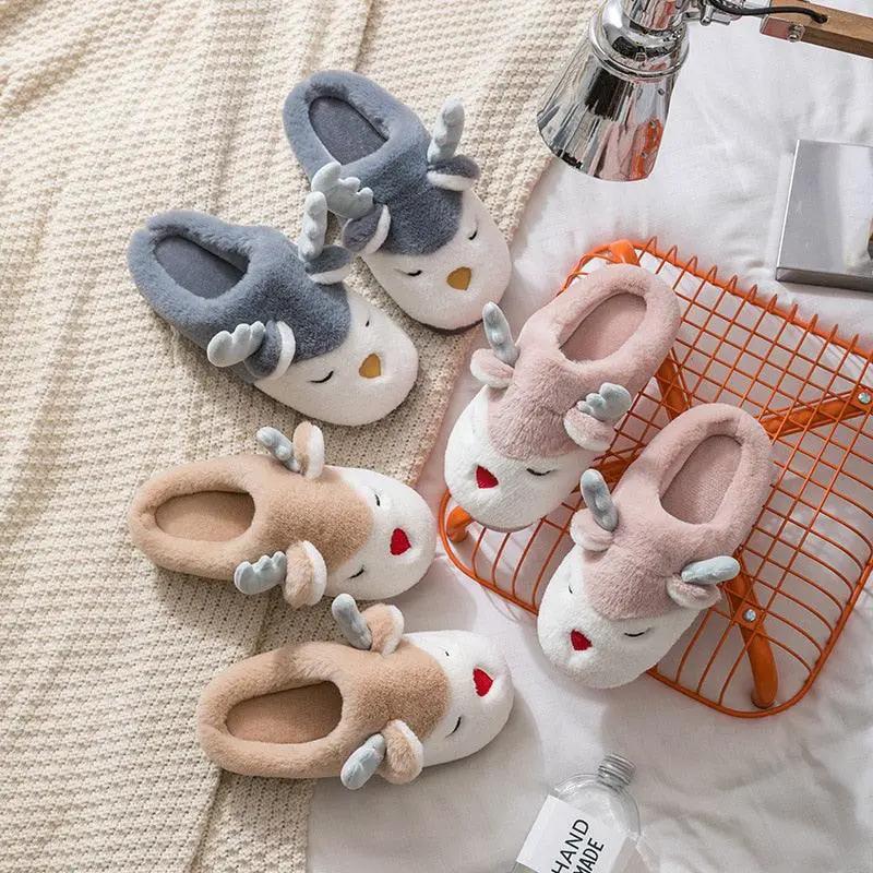 Women Elk Slippers Winter Warm Non Slip Shoes