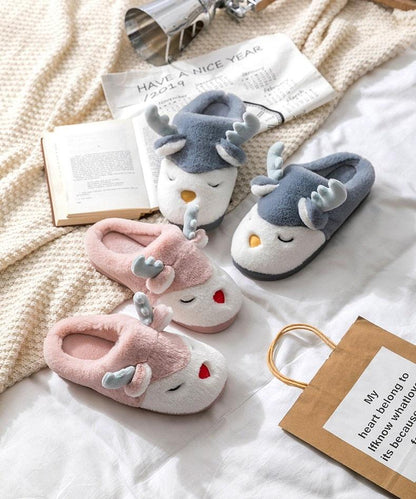 Stevvex womens winter fuzzy deer slippers antlers pink blue plush interior non-slip sole on Tampa Home & Garden Store