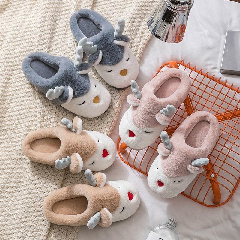 Stevvex women winter plush deer slippers set of six, non-slip soft furry indoor footwear on Tampa Home & Garden Store