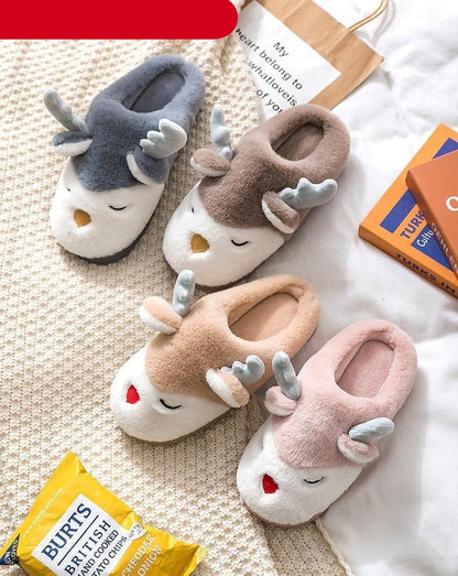 Stevvex women’s deer plush slippers with antlers, fuzzy interior, set of 4 colors on Tampa Home & Garden Store
