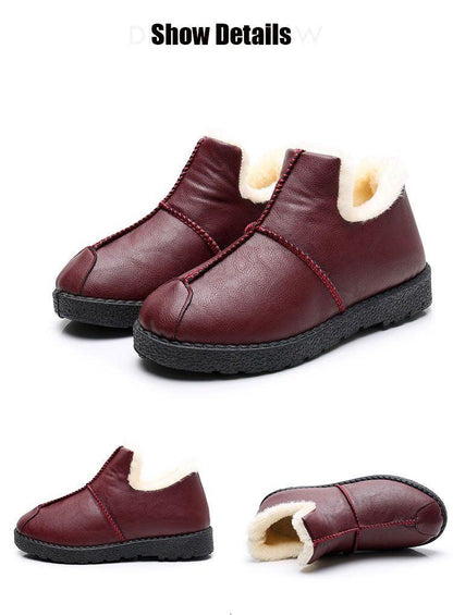 Stevvex burgundy leather winter boots with plush fur lining and non-slip sole pair on Tampa Home & Garden Store