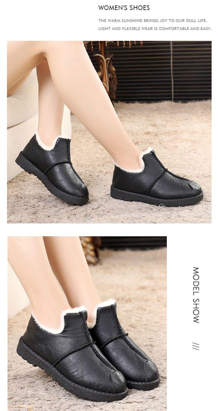 Stevvex Women black plush leather boots with white fur lining, waterproof non-slip sole on Tampa Home & Garden Store